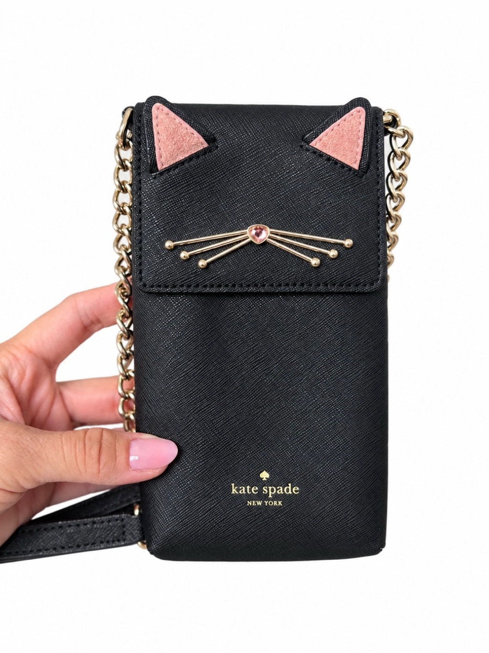 RARE Kate Spade North South Cat Crossbody Phone Case NWOT Black 8ARU2509
